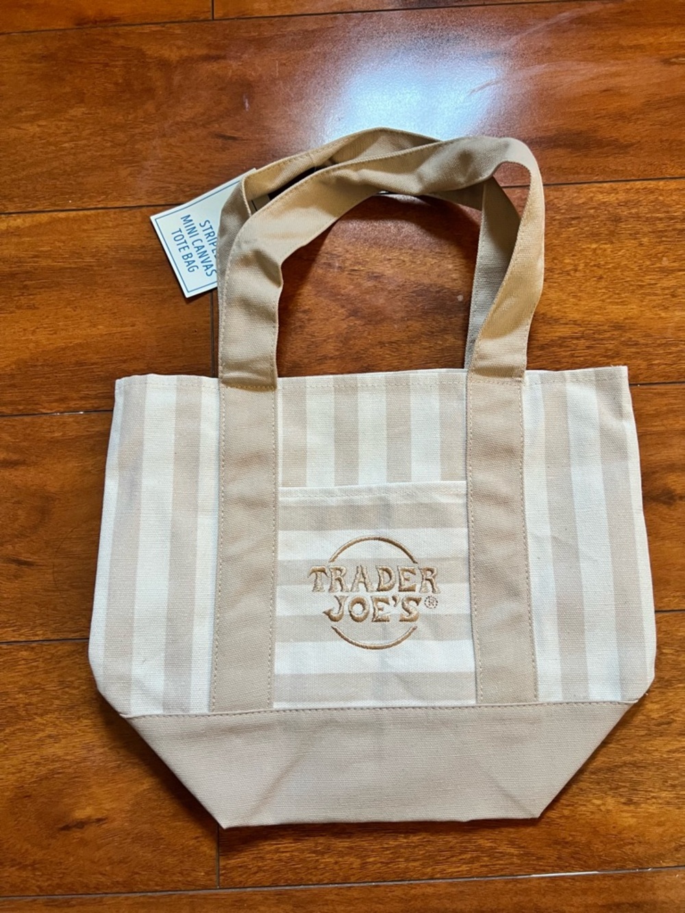 Trader Joe’s Beige Striped Small Canvas Tote Bag